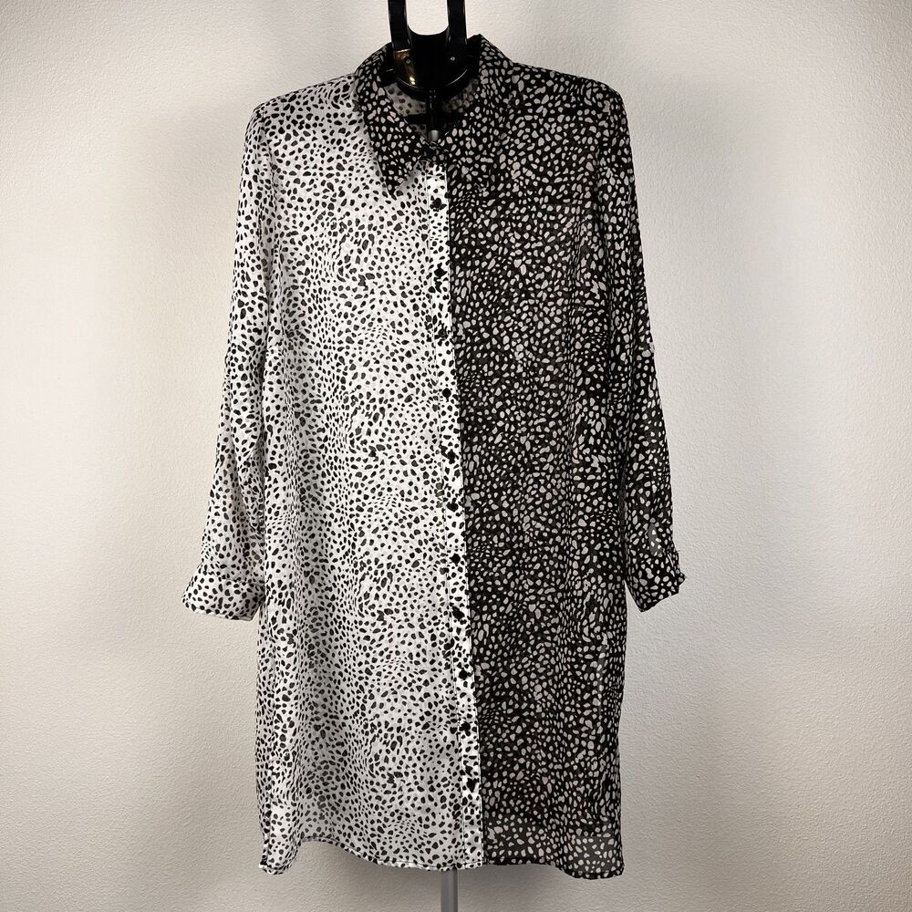 Live 4 Truth 2X Sheer Black White Animal Print Shirt Dress Tunic